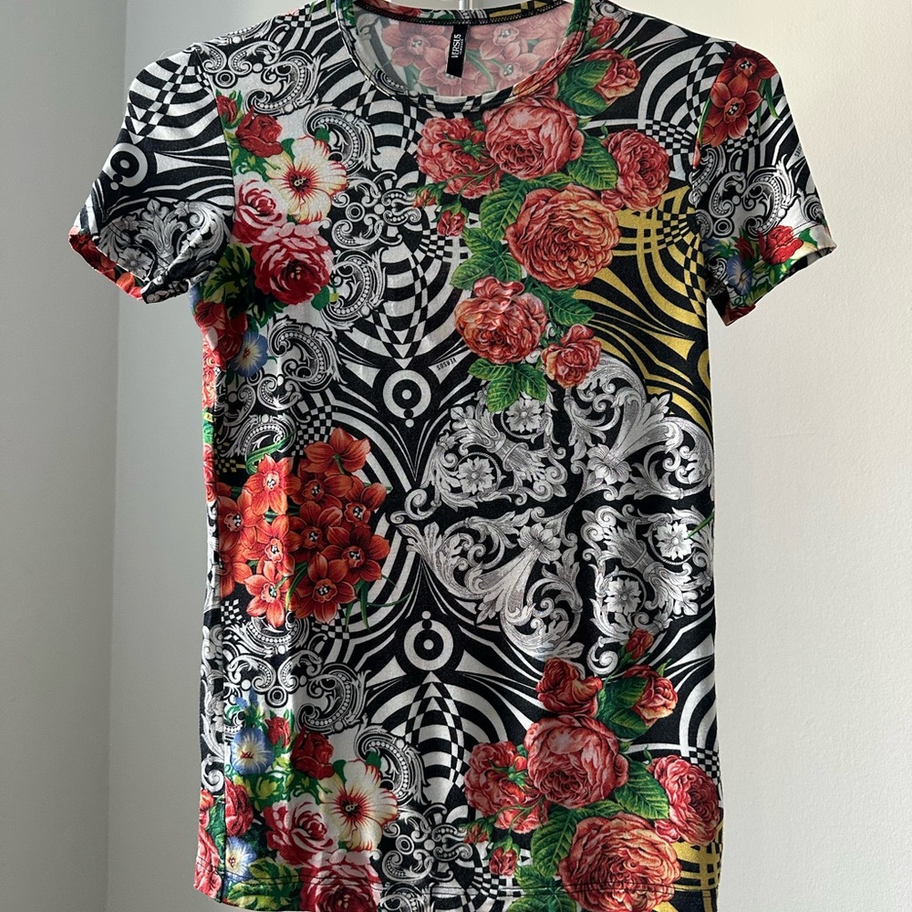Versace Multicolor Floral and Geometric Short Sleeve Tee
